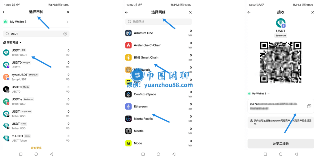 选择币种、网络